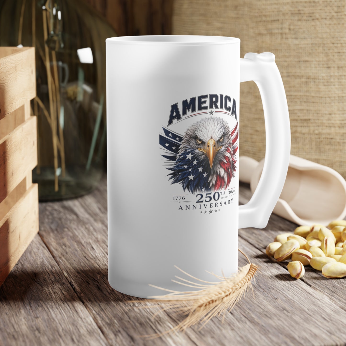 America 250 Frosted Glass Beer Mug