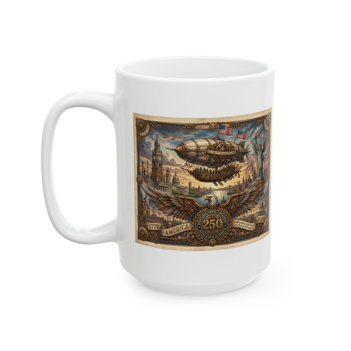 America 250: Steampunk American Eagle Ceramic Mug, (11oz, 15oz)