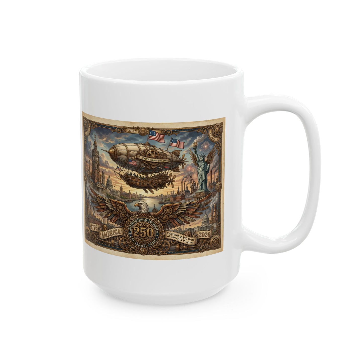 America 250: Steampunk American Eagle Ceramic Mug, (11oz, 15oz)