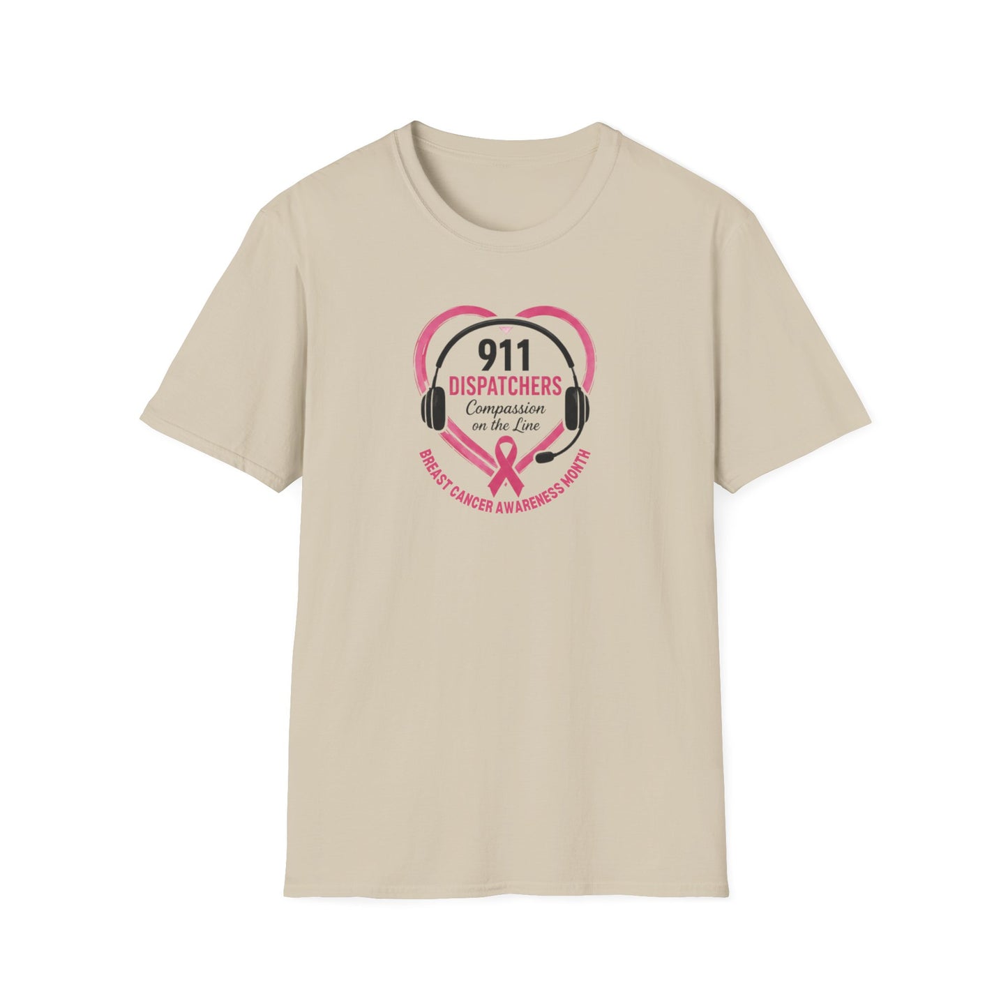 Breast Cancer Awareness: 911 Headset and Heart Unisex Softstyle T-Shirt