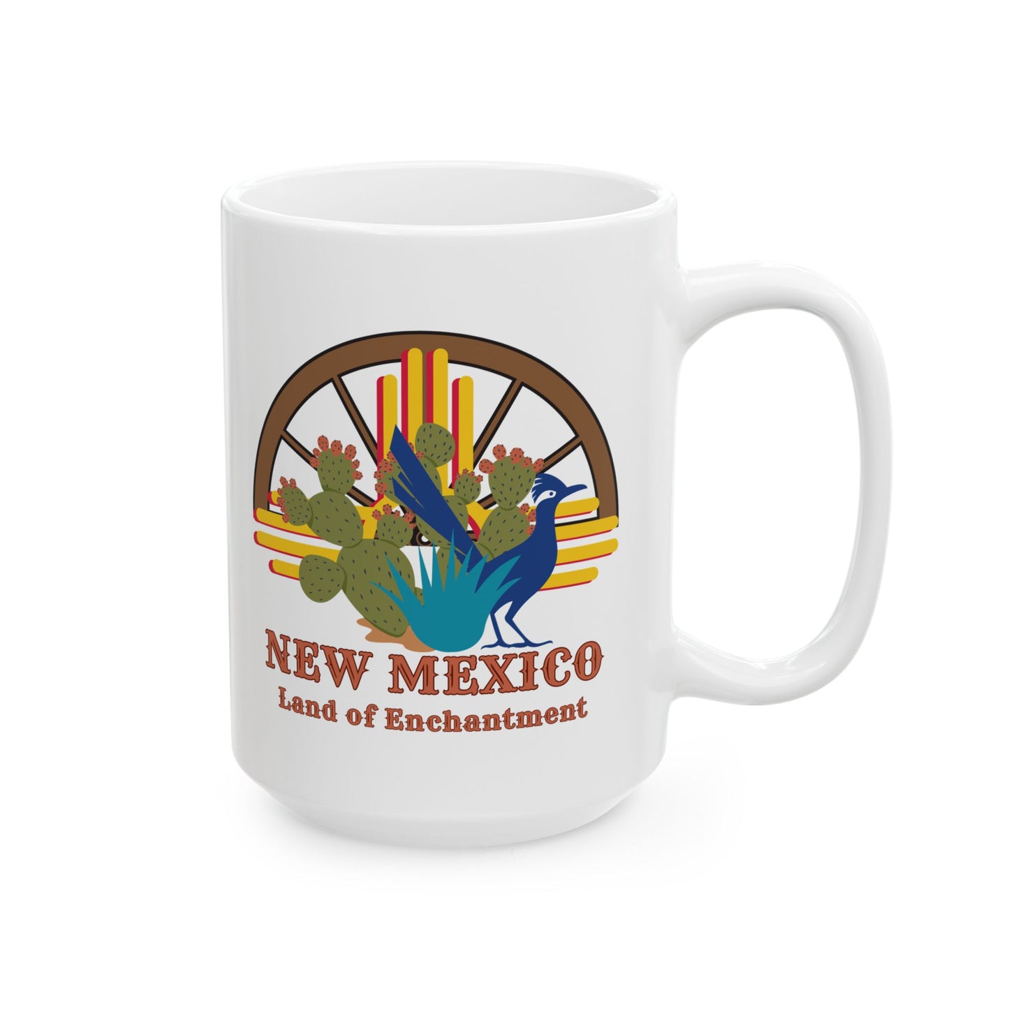 New Mexico: Land of Enchantment - Roadrunner & Cactus Ceramic Mug, (11oz, 15oz)