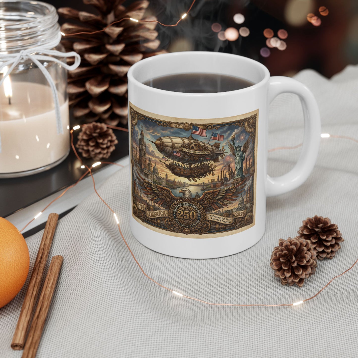 America 250: Steampunk American Eagle Ceramic Mug, (11oz, 15oz)