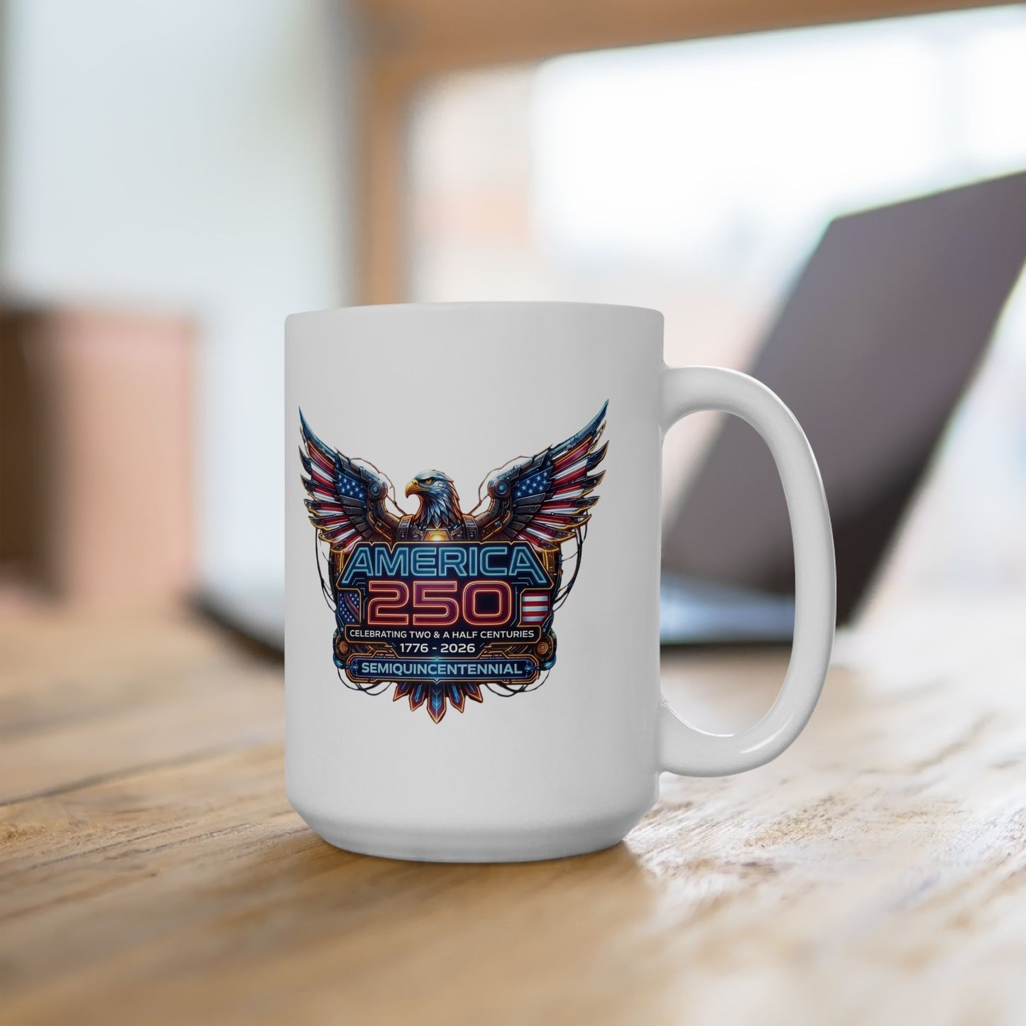America 250: Cyberpunk American Eagle Ceramic Mug, (11oz, 15oz)