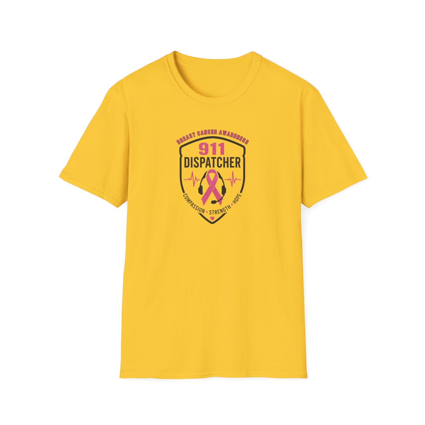 Breast Cancer Awareness: 911 Telecommunicator Badge Unisex Softstyle T-Shirt