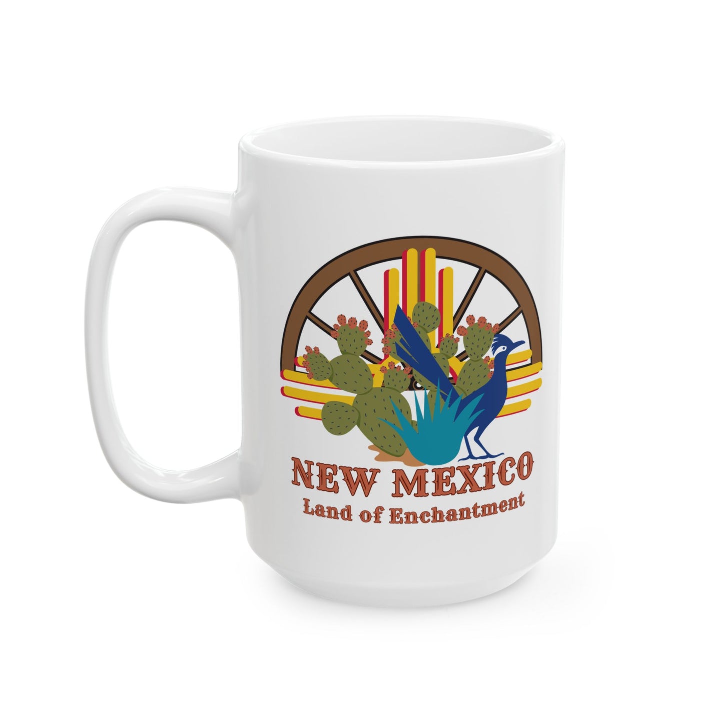 New Mexico: Land of Enchantment - Roadrunner & Cactus Ceramic Mug, (11oz, 15oz)