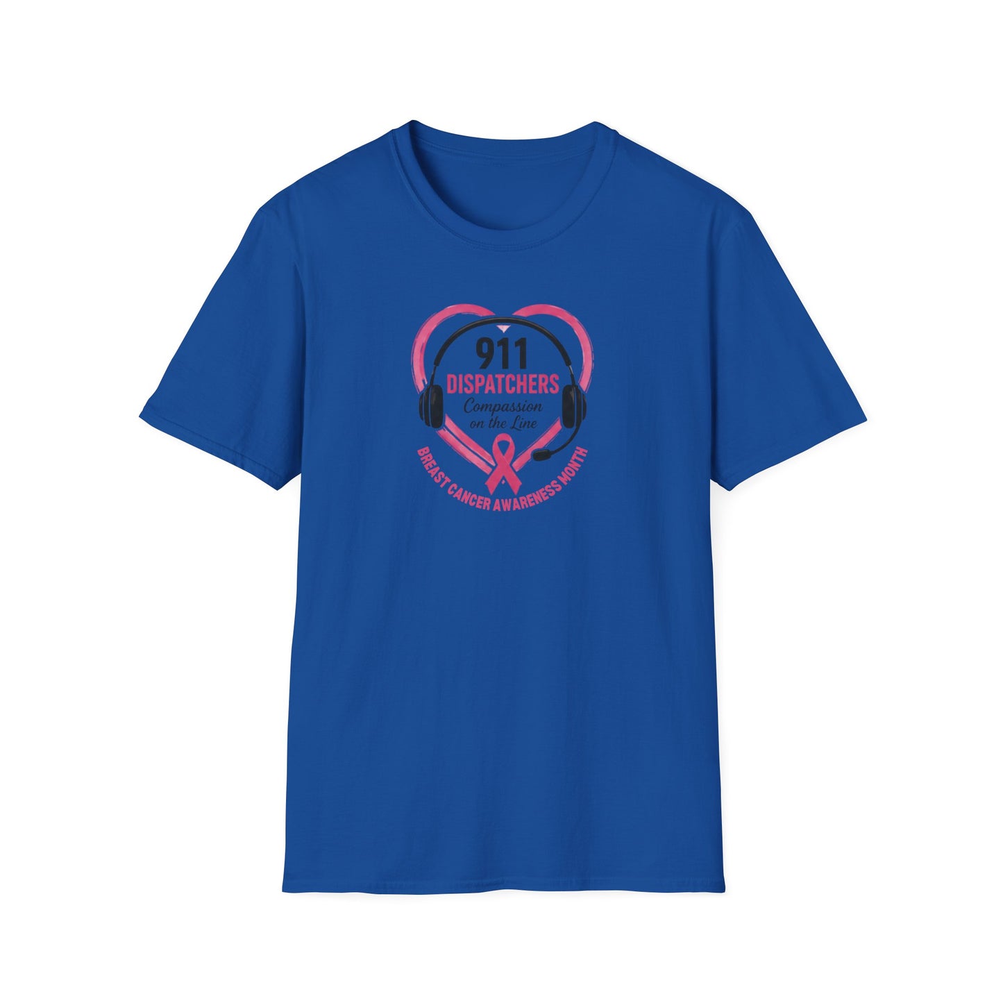 Breast Cancer Awareness: 911 Headset and Heart Unisex Softstyle T-Shirt