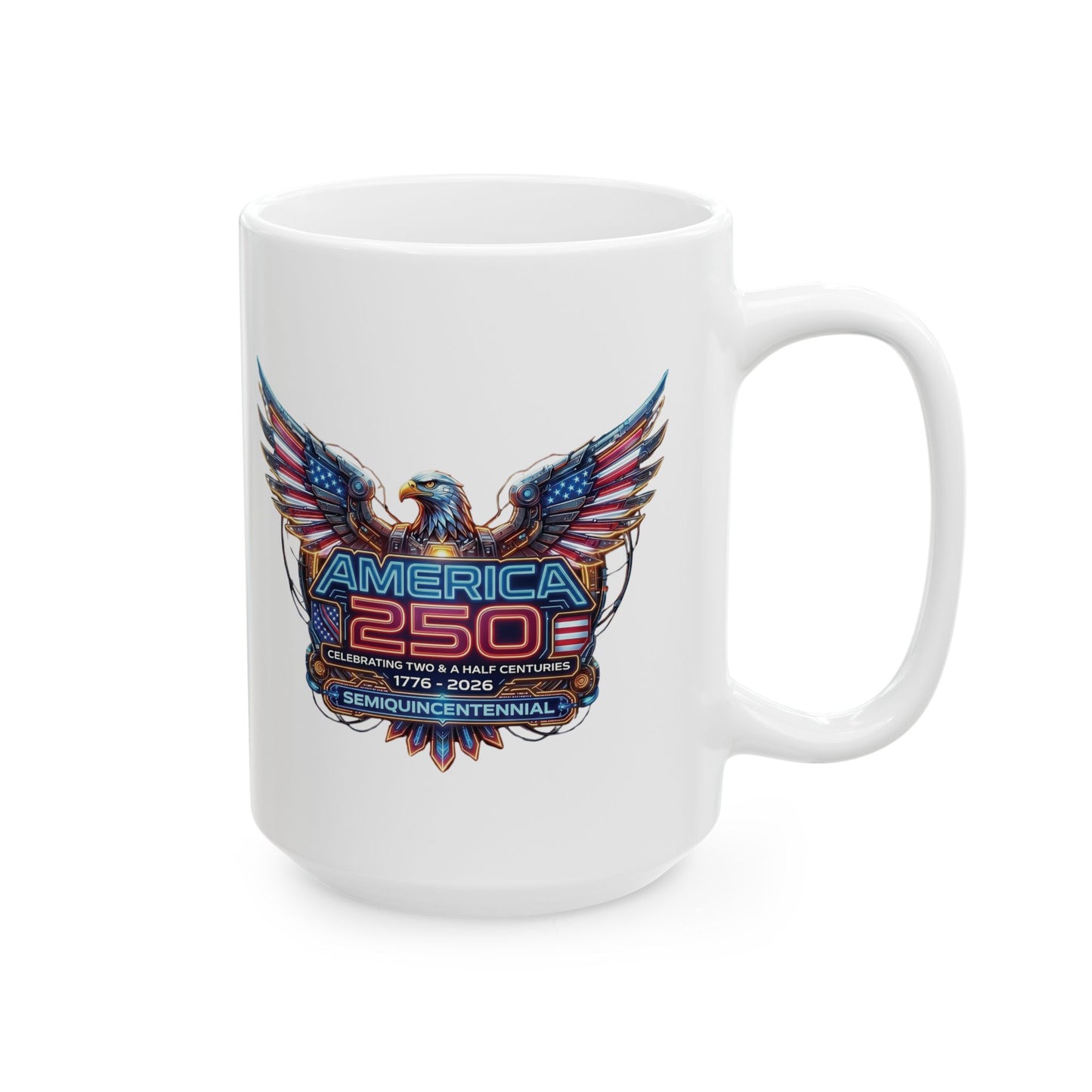 America 250: Cyberpunk American Eagle Ceramic Mug, (11oz, 15oz)