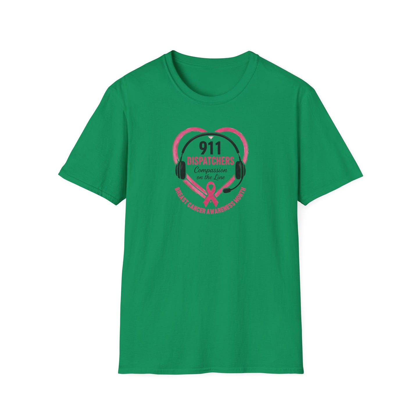 Breast Cancer Awareness: 911 Headset and Heart Unisex Softstyle T-Shirt
