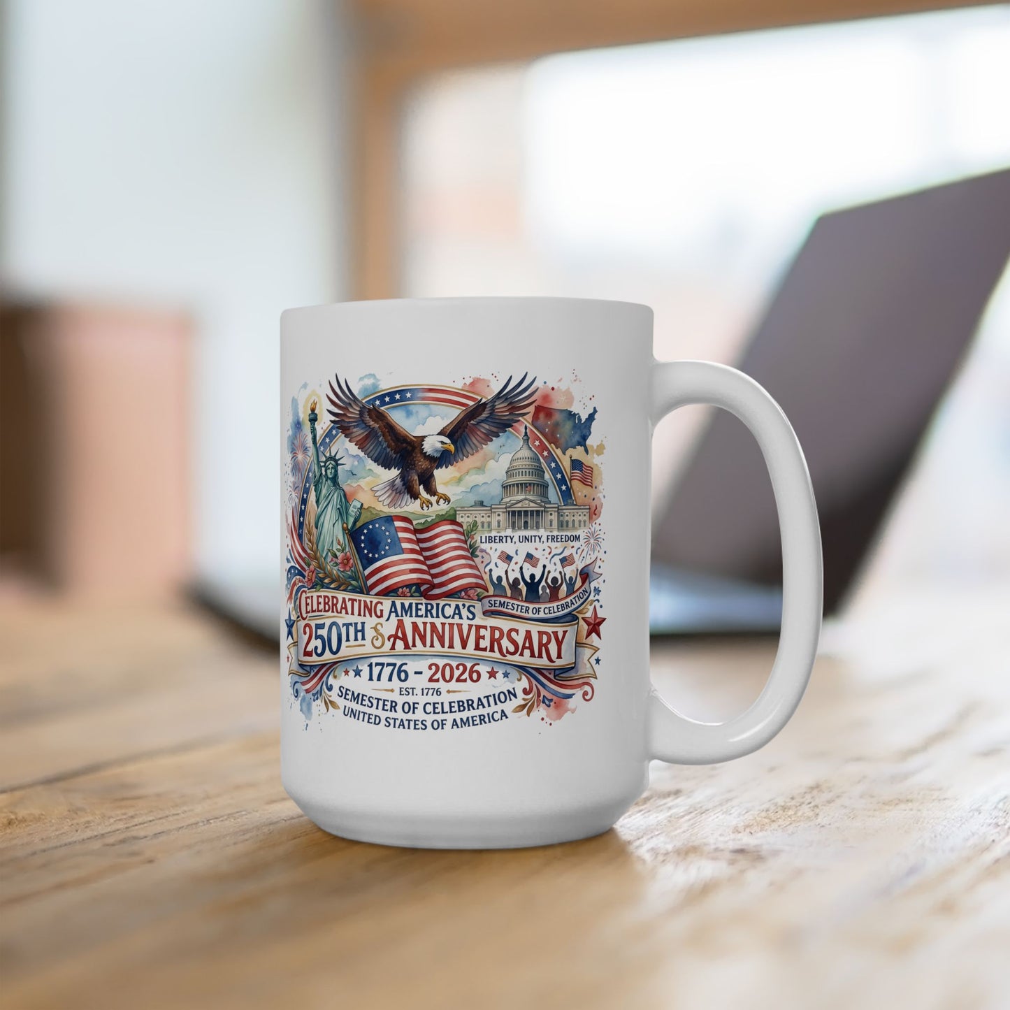 America 250: Watercolor Ceramic Mug, (11oz, 15oz)