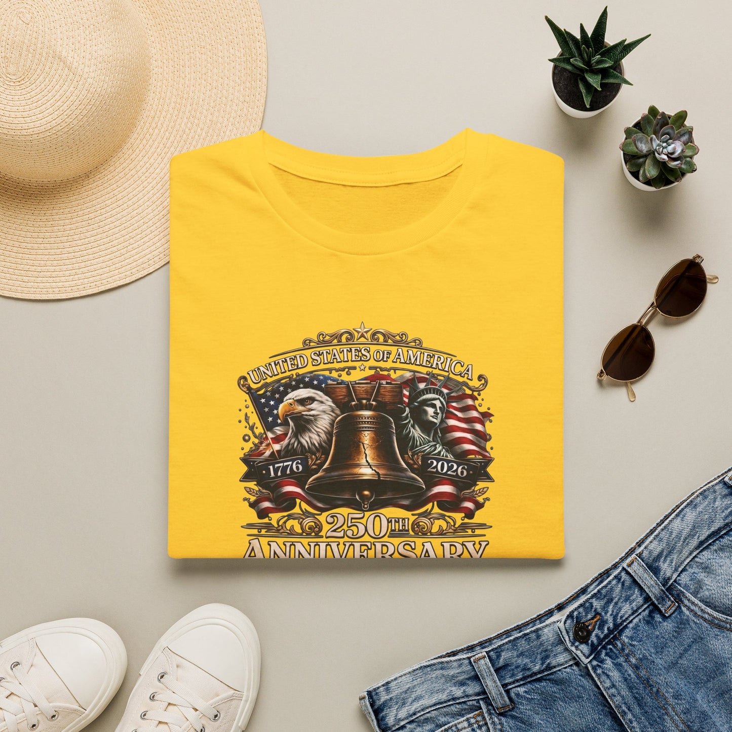 America 250: Liberty Bell with Eagle & Lady Liberty - White Letters Unisex Softstyle T-Shirt