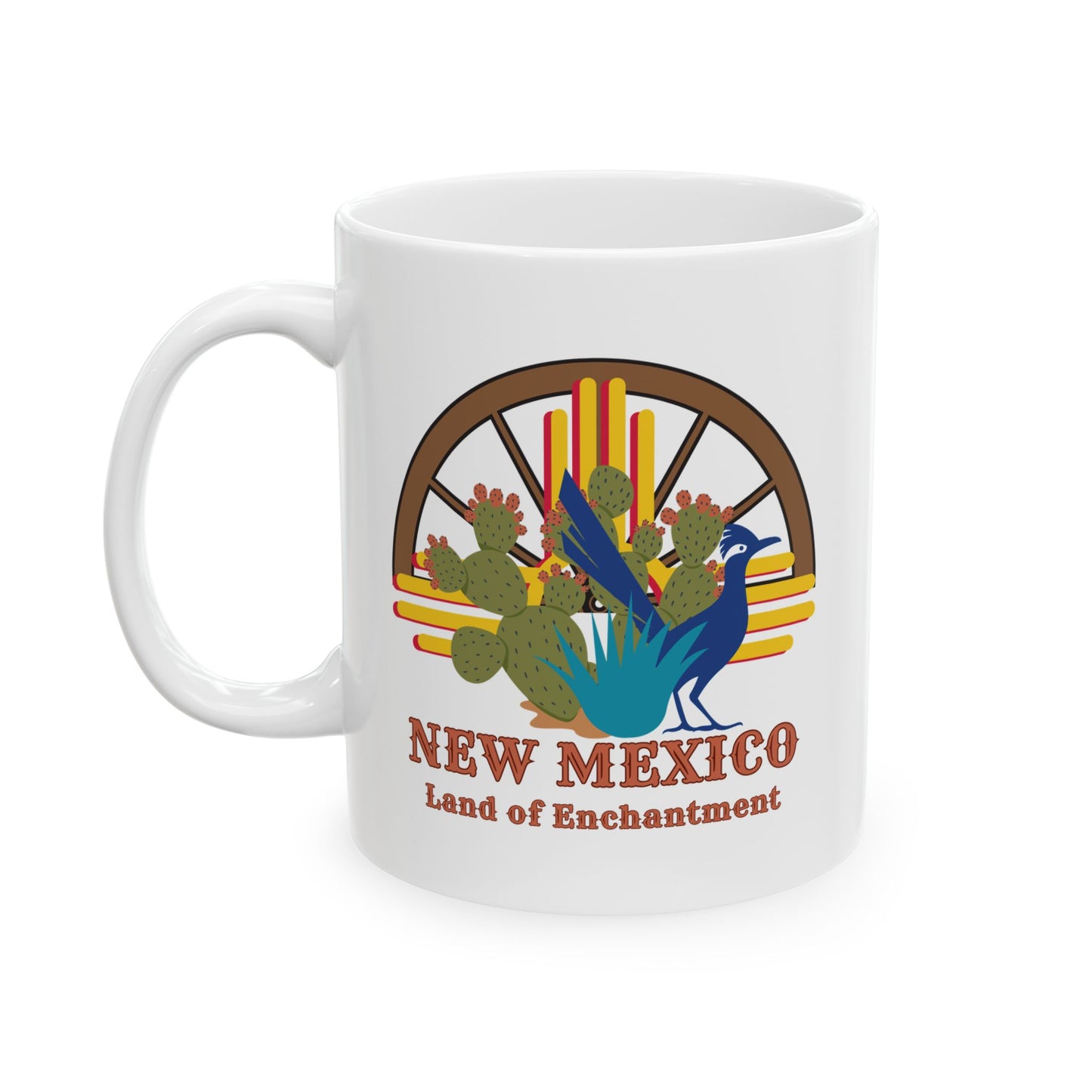 New Mexico: Land of Enchantment - Roadrunner & Cactus Ceramic Mug, (11oz, 15oz)