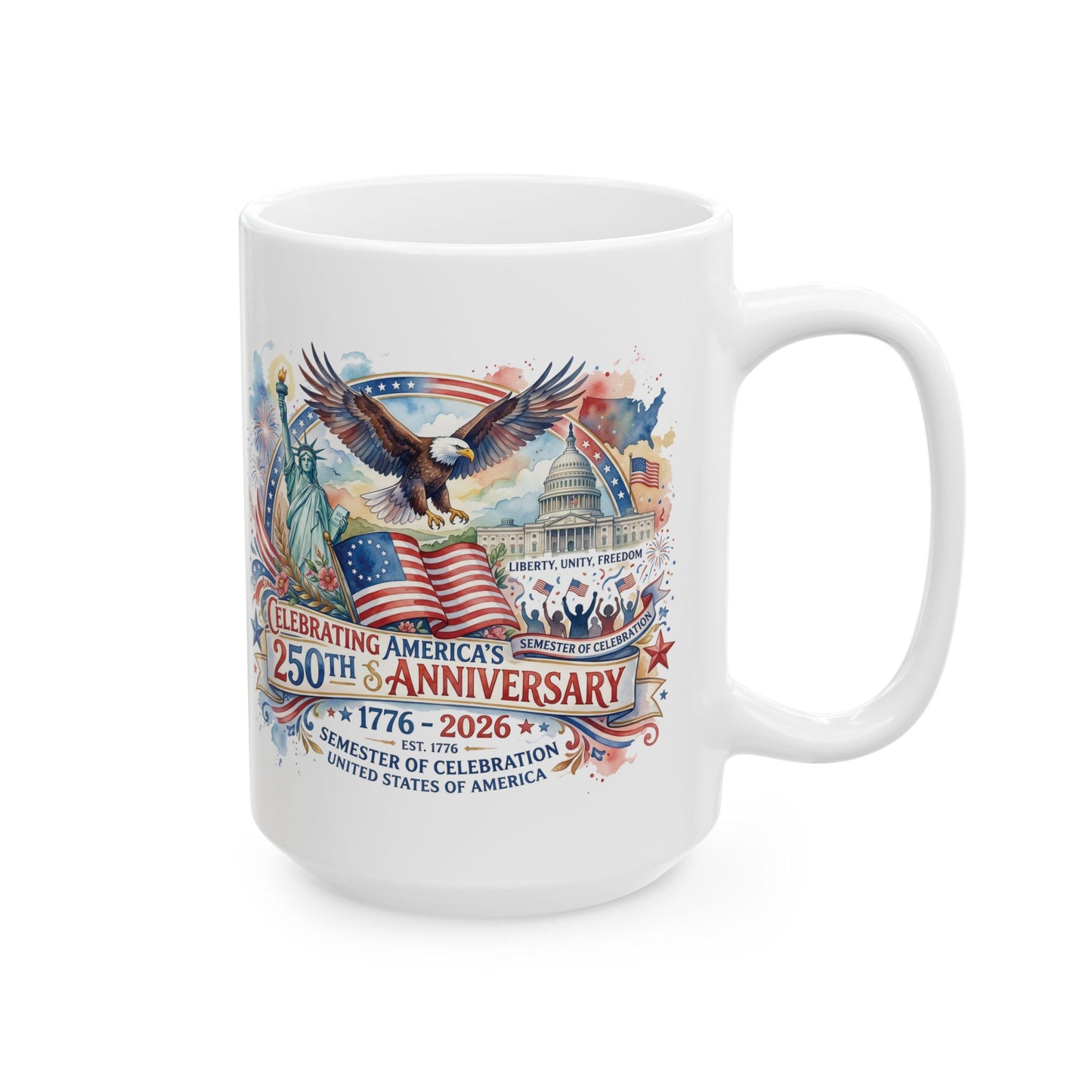 America 250: Watercolor Ceramic Mug, (11oz, 15oz)