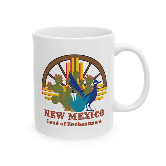 New Mexico: Land of Enchantment - Roadrunner & Cactus Ceramic Mug, (11oz, 15oz)