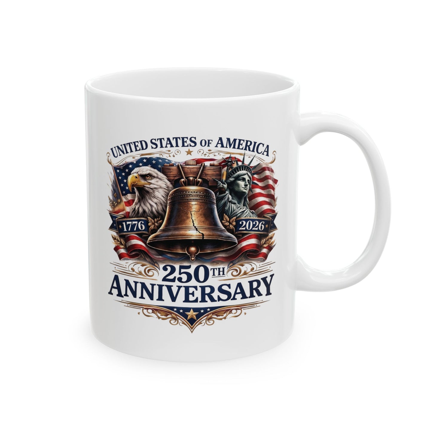 America 250: Liberty Bell with Eagle & Lady Liberty Ceramic Mug, (11oz, 15oz)