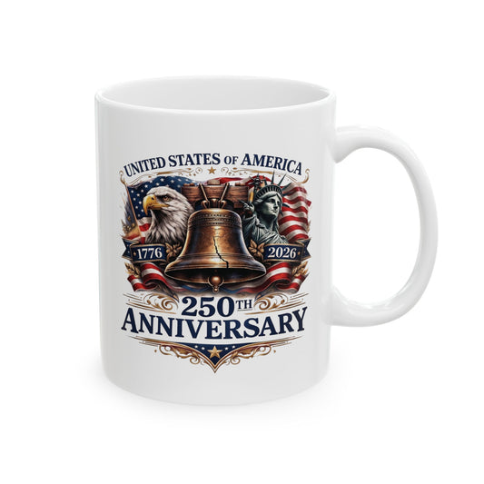 America 250: Liberty Bell with Eagle & Lady Liberty Ceramic Mug, (11oz, 15oz)