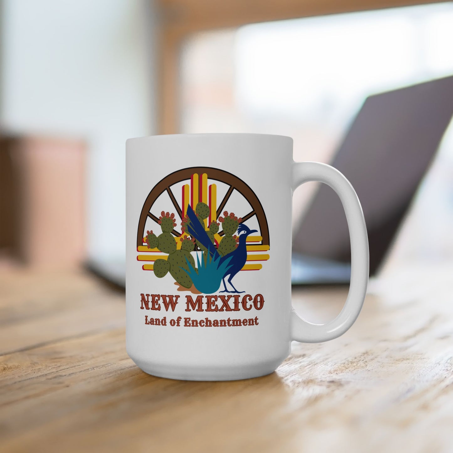 New Mexico: Land of Enchantment - Roadrunner & Cactus Ceramic Mug, (11oz, 15oz)