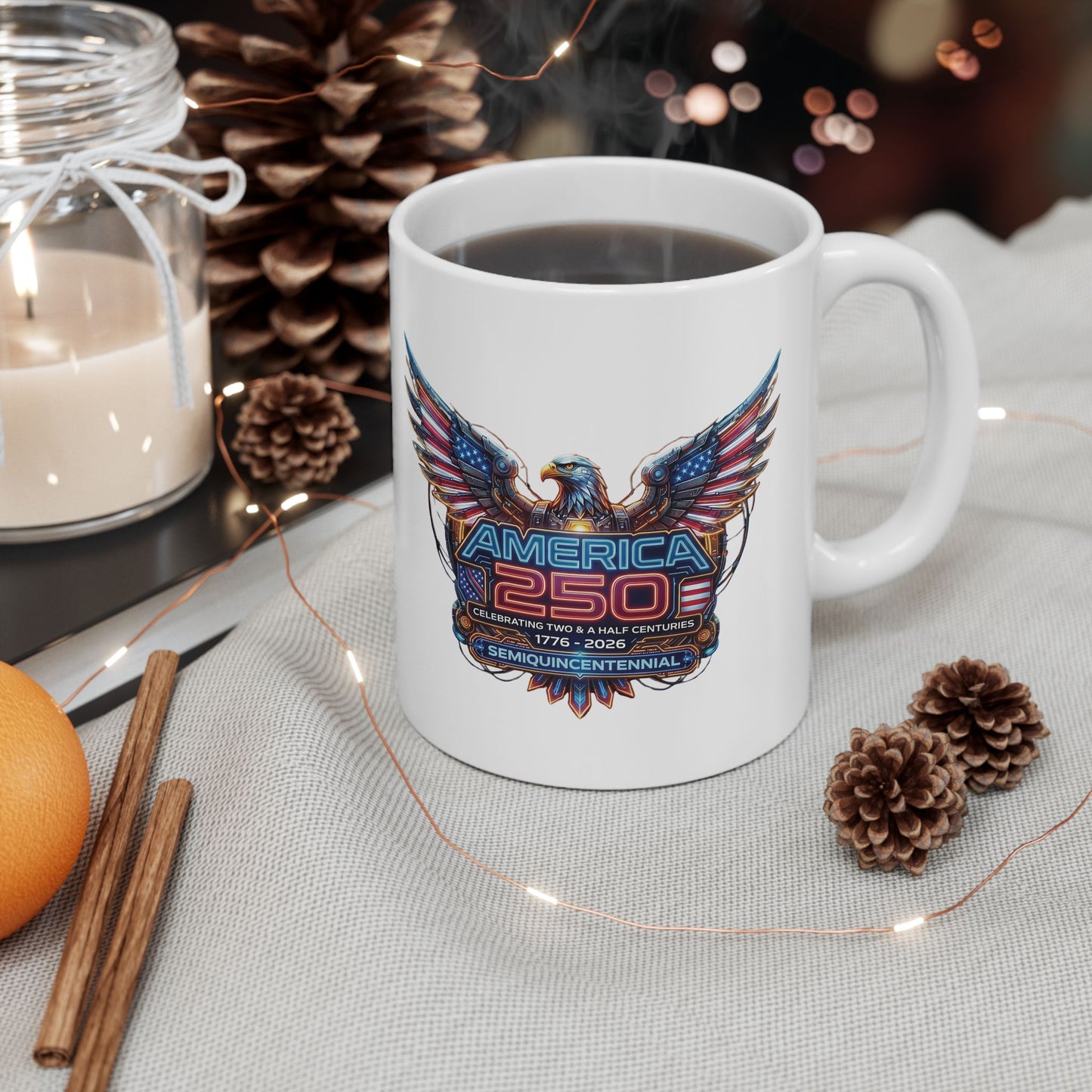 America 250: Cyberpunk American Eagle Ceramic Mug, (11oz, 15oz)