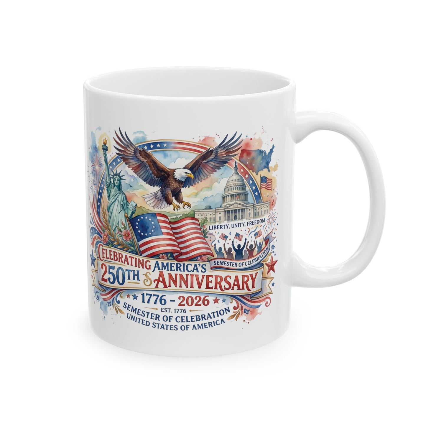 America 250: Watercolor Ceramic Mug, (11oz, 15oz)