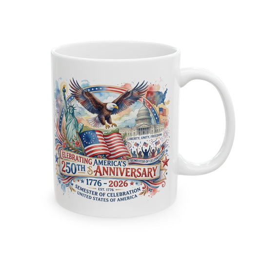 America 250: Watercolor Ceramic Mug, (11oz, 15oz)