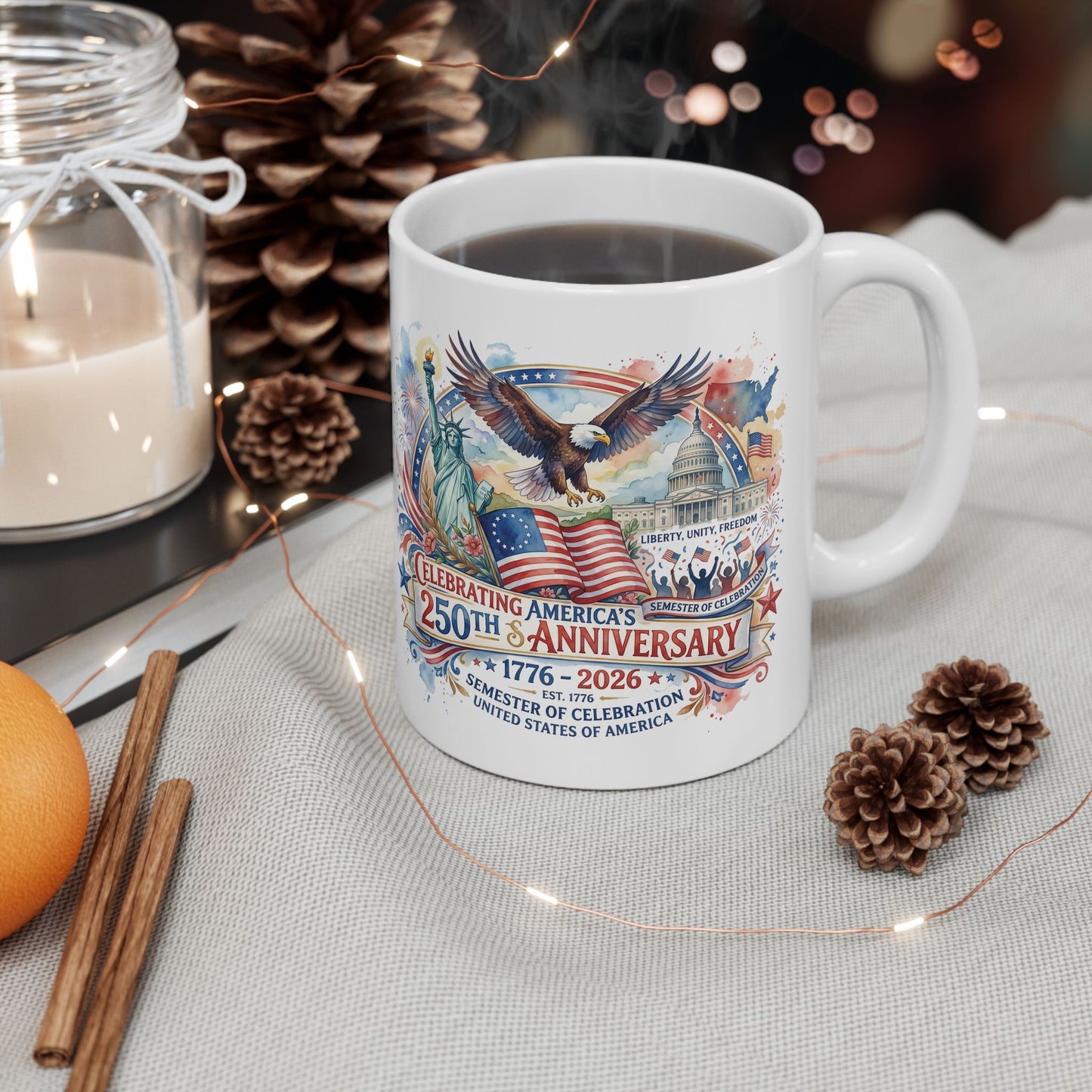 America 250: Watercolor Ceramic Mug, (11oz, 15oz)