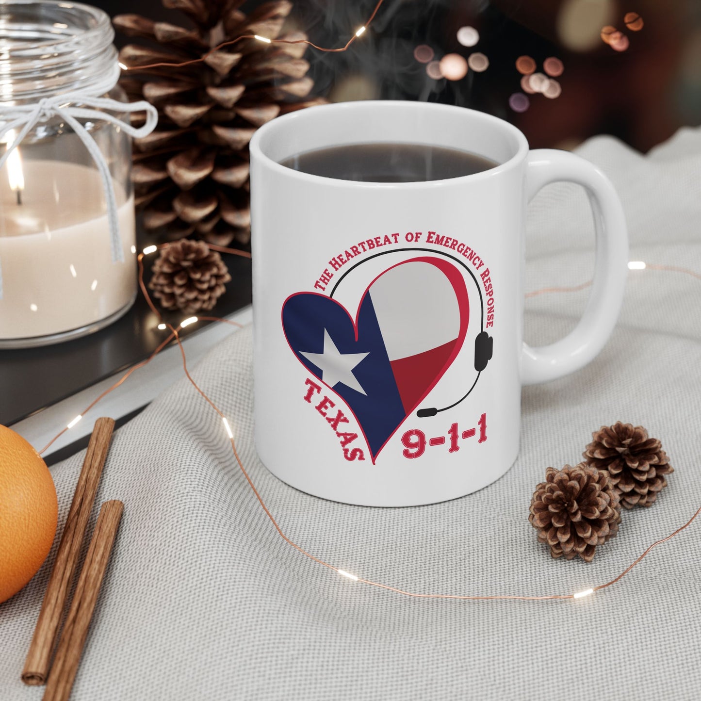 Texas 911 Heartbeat Ceramic Mug (11oz, 15oz)