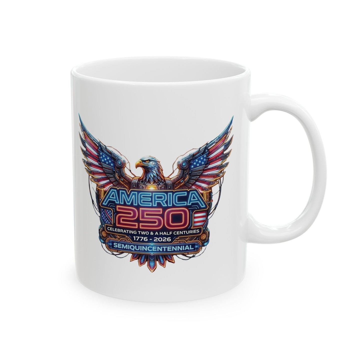 America 250: Cyberpunk American Eagle Ceramic Mug, (11oz, 15oz)