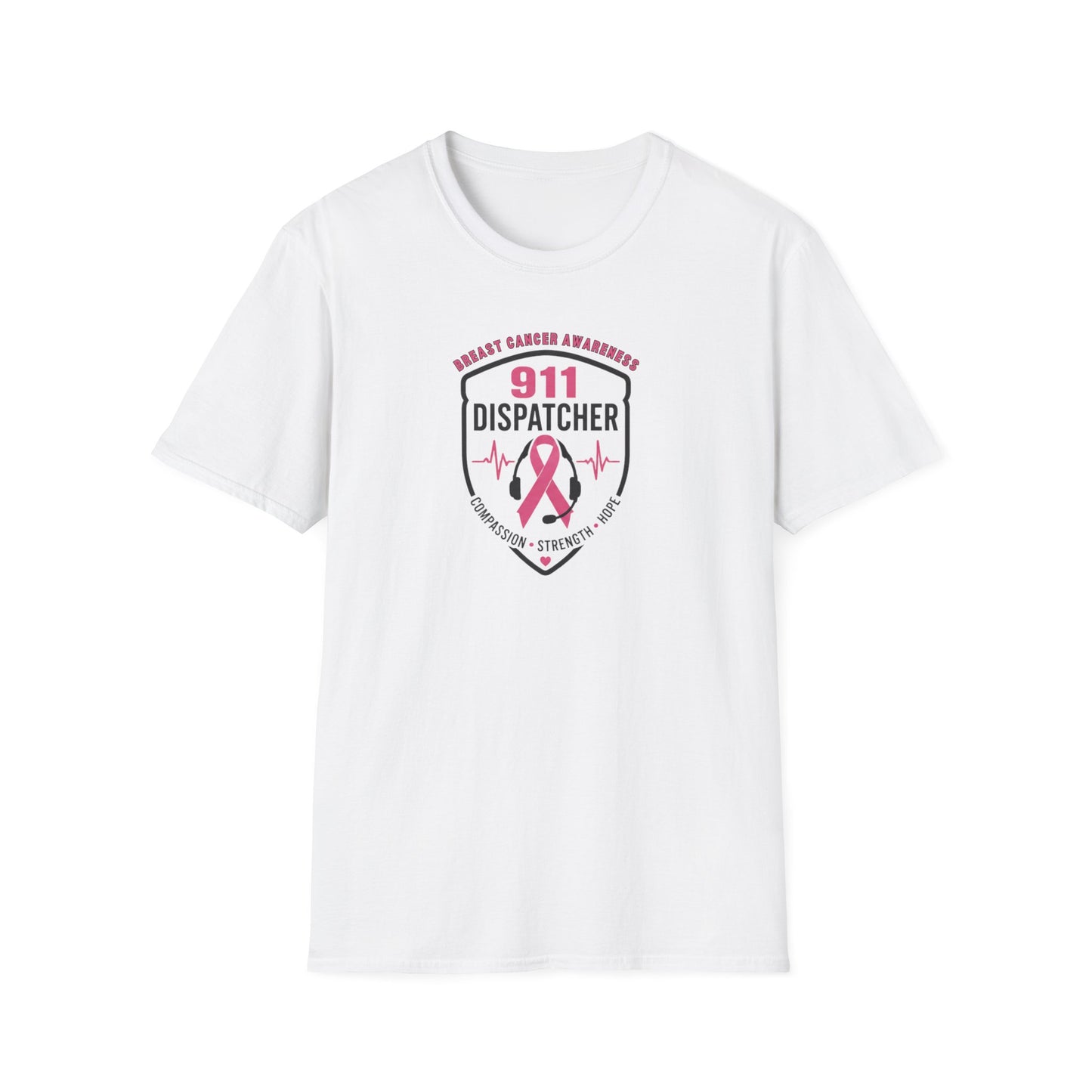 Breast Cancer Awareness: 911 Telecommunicator Badge Unisex Softstyle T-Shirt