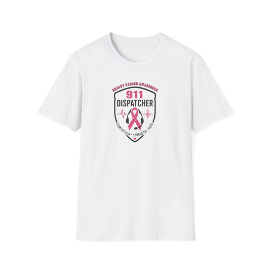 Breast Cancer Awareness: 911 Telecommunicator Badge Unisex Softstyle T-Shirt