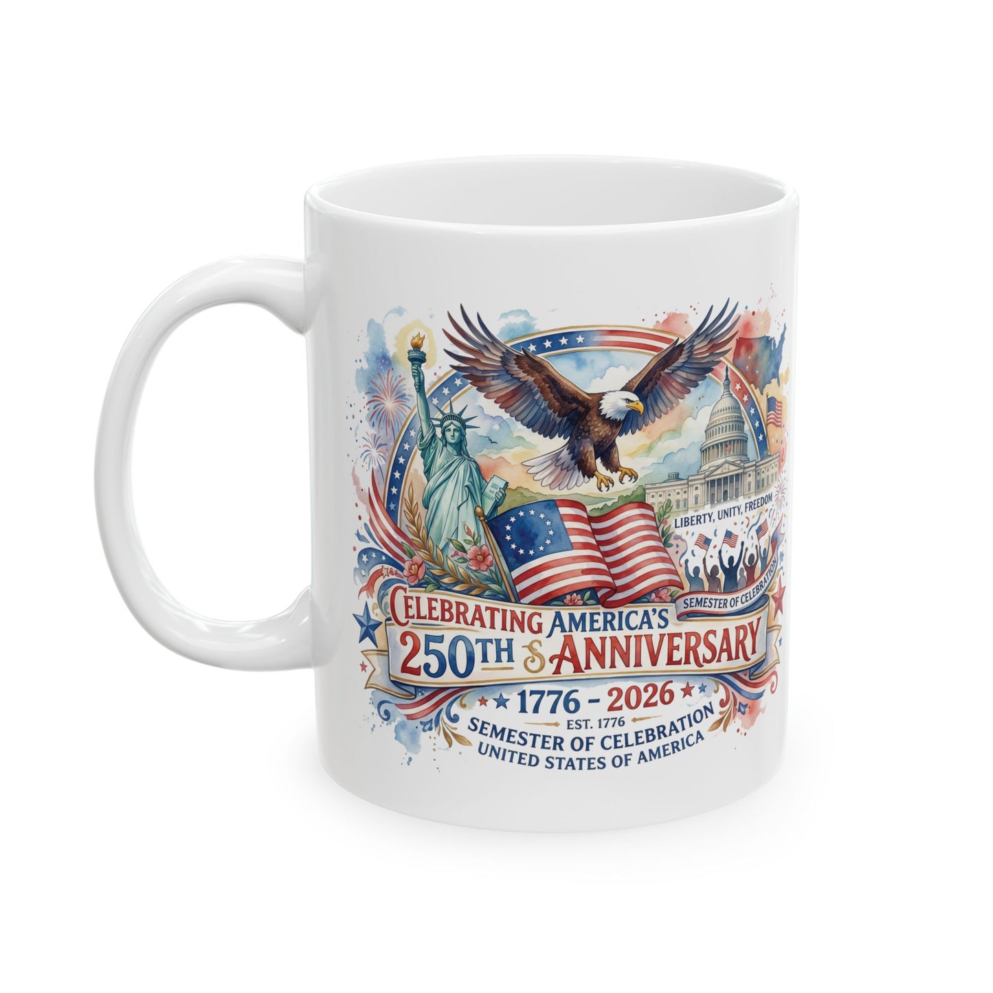 America 250: Watercolor Ceramic Mug, (11oz, 15oz)