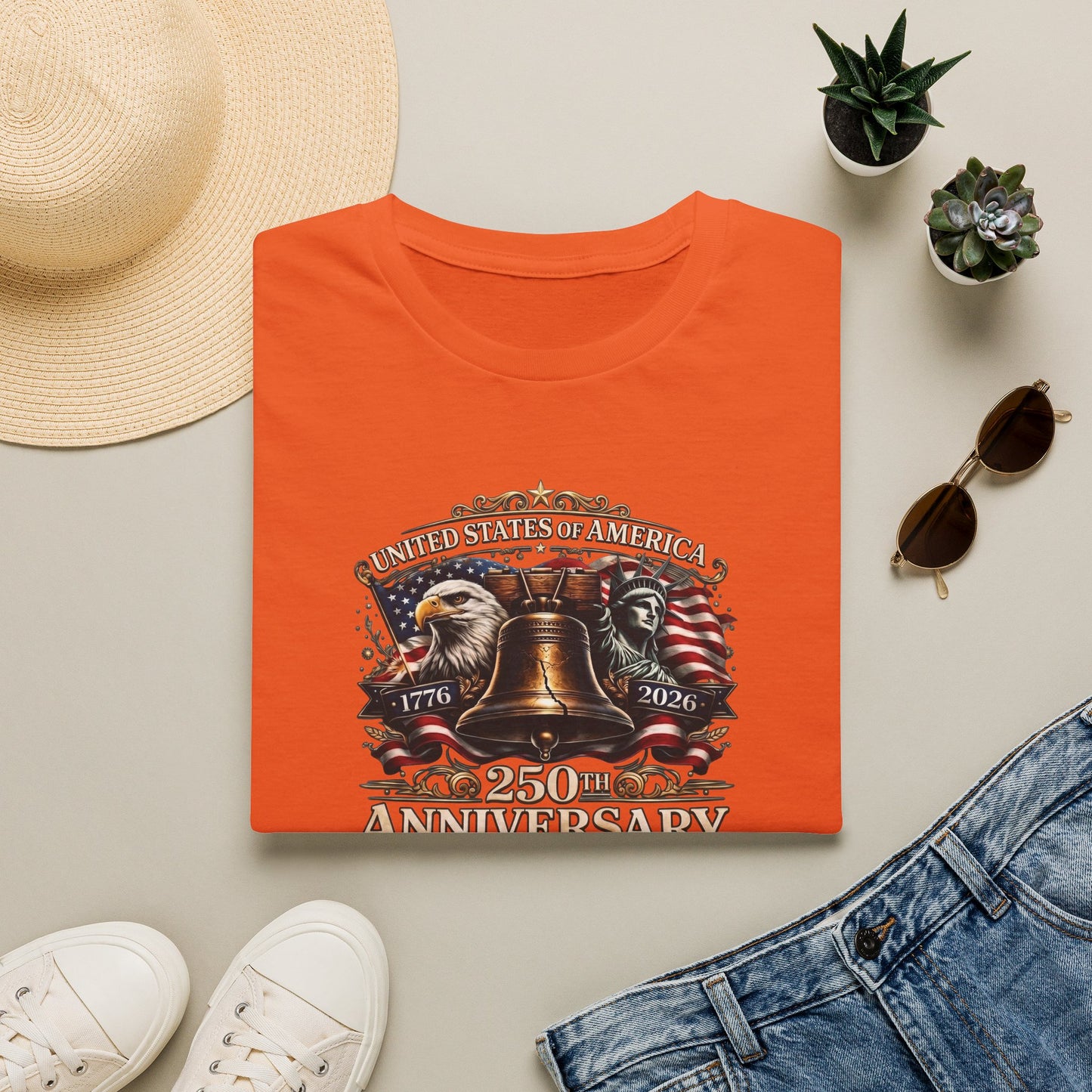 America 250: Liberty Bell with Eagle & Lady Liberty - White Letters Unisex Softstyle T-Shirt