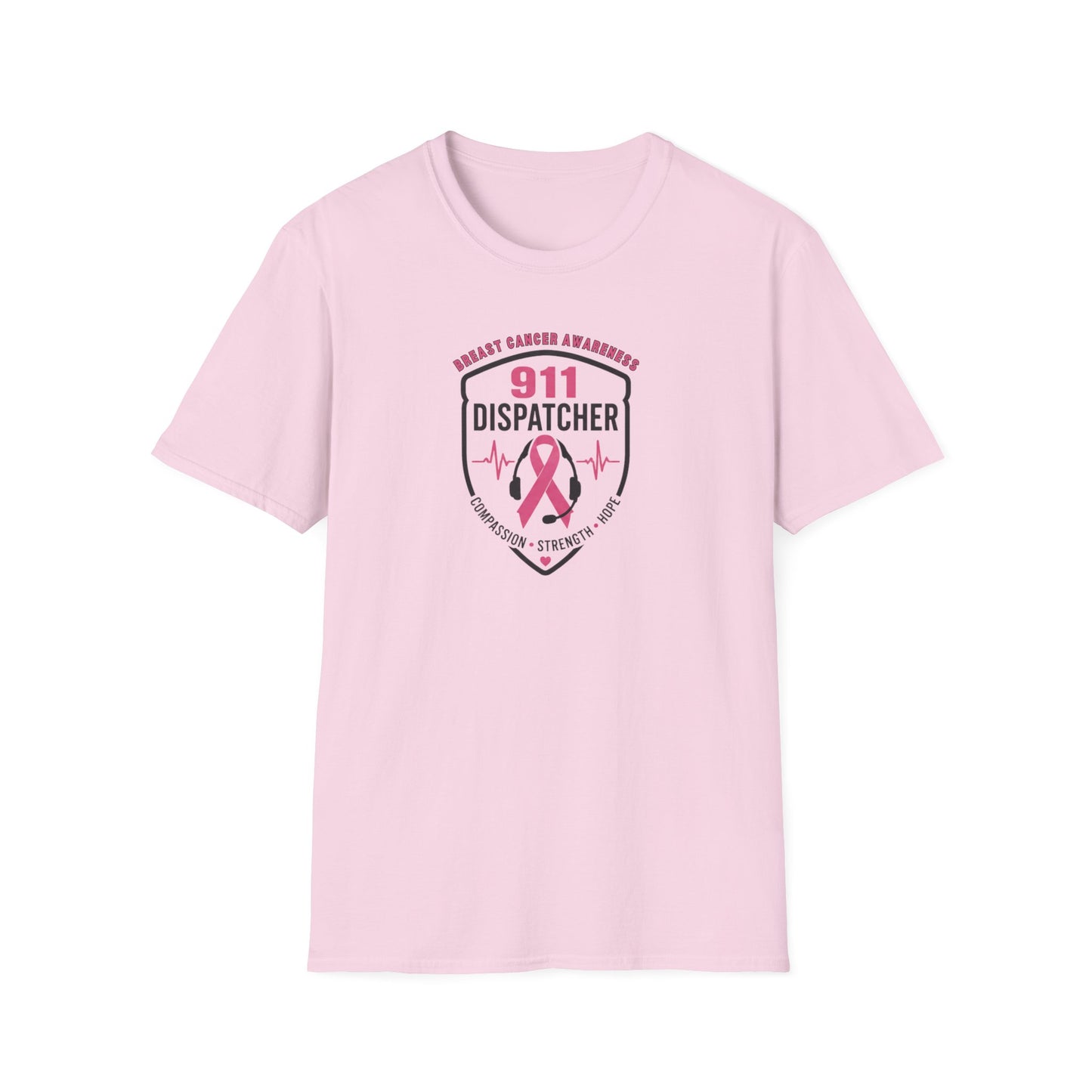 Breast Cancer Awareness: 911 Telecommunicator Badge Unisex Softstyle T-Shirt