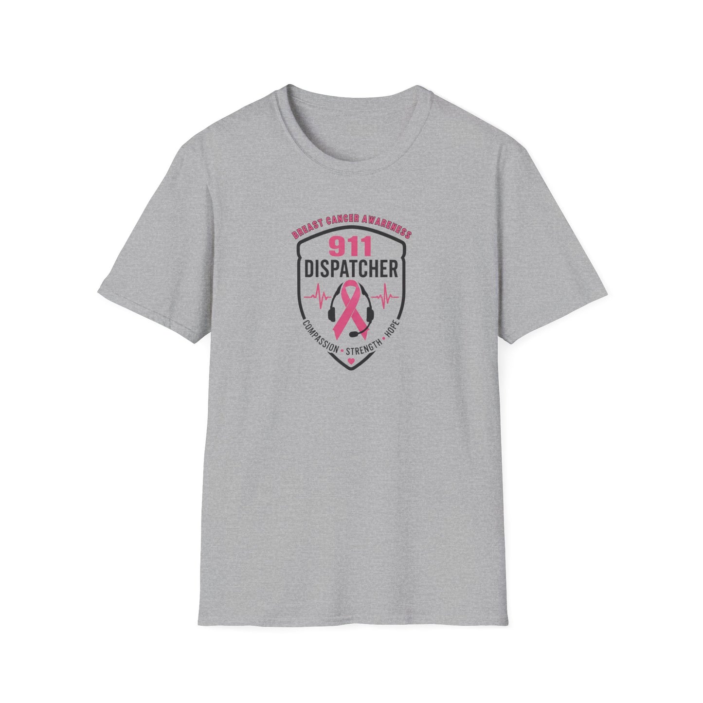 Breast Cancer Awareness: 911 Telecommunicator Badge Unisex Softstyle T-Shirt