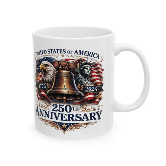 America 250: Liberty Bell with Eagle & Lady Liberty Ceramic Mug, (11oz, 15oz)