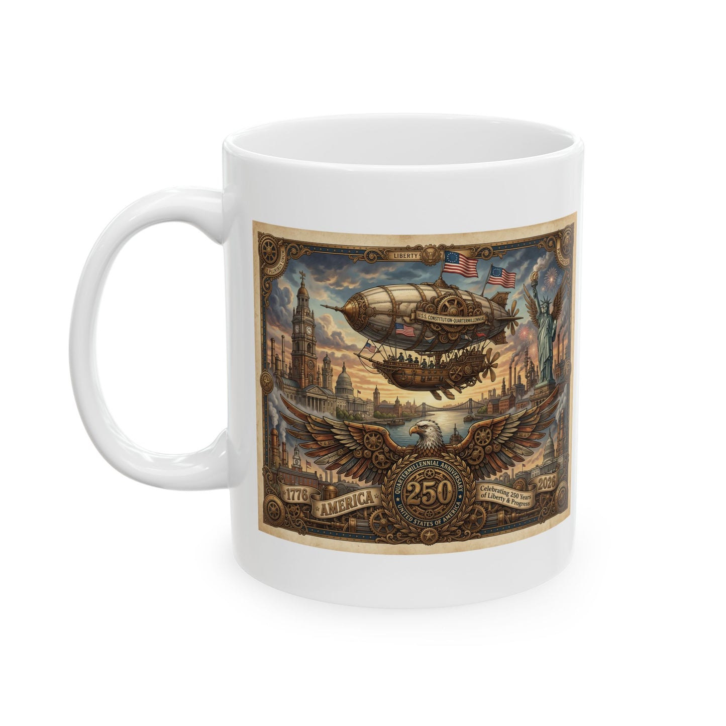 America 250: Steampunk American Eagle Ceramic Mug, (11oz, 15oz)