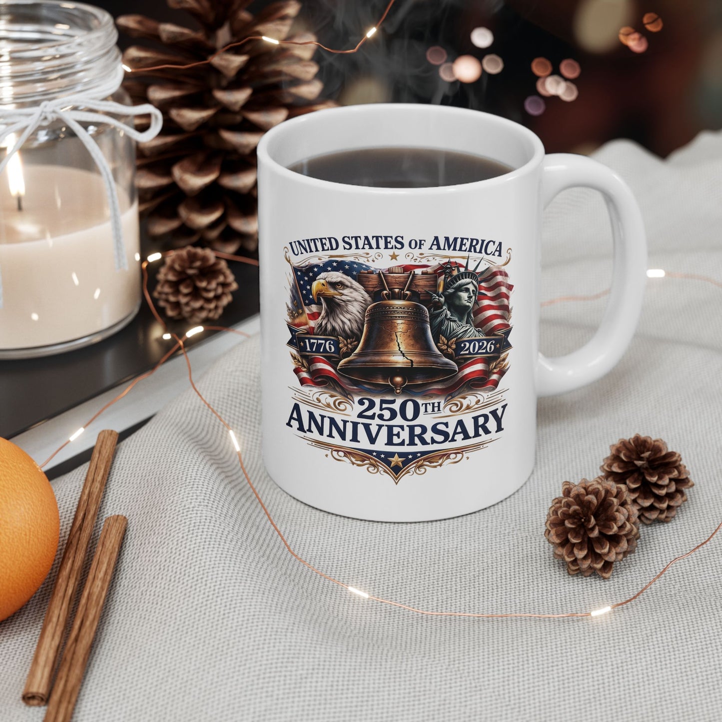 America 250: Liberty Bell with Eagle & Lady Liberty Ceramic Mug, (11oz, 15oz)