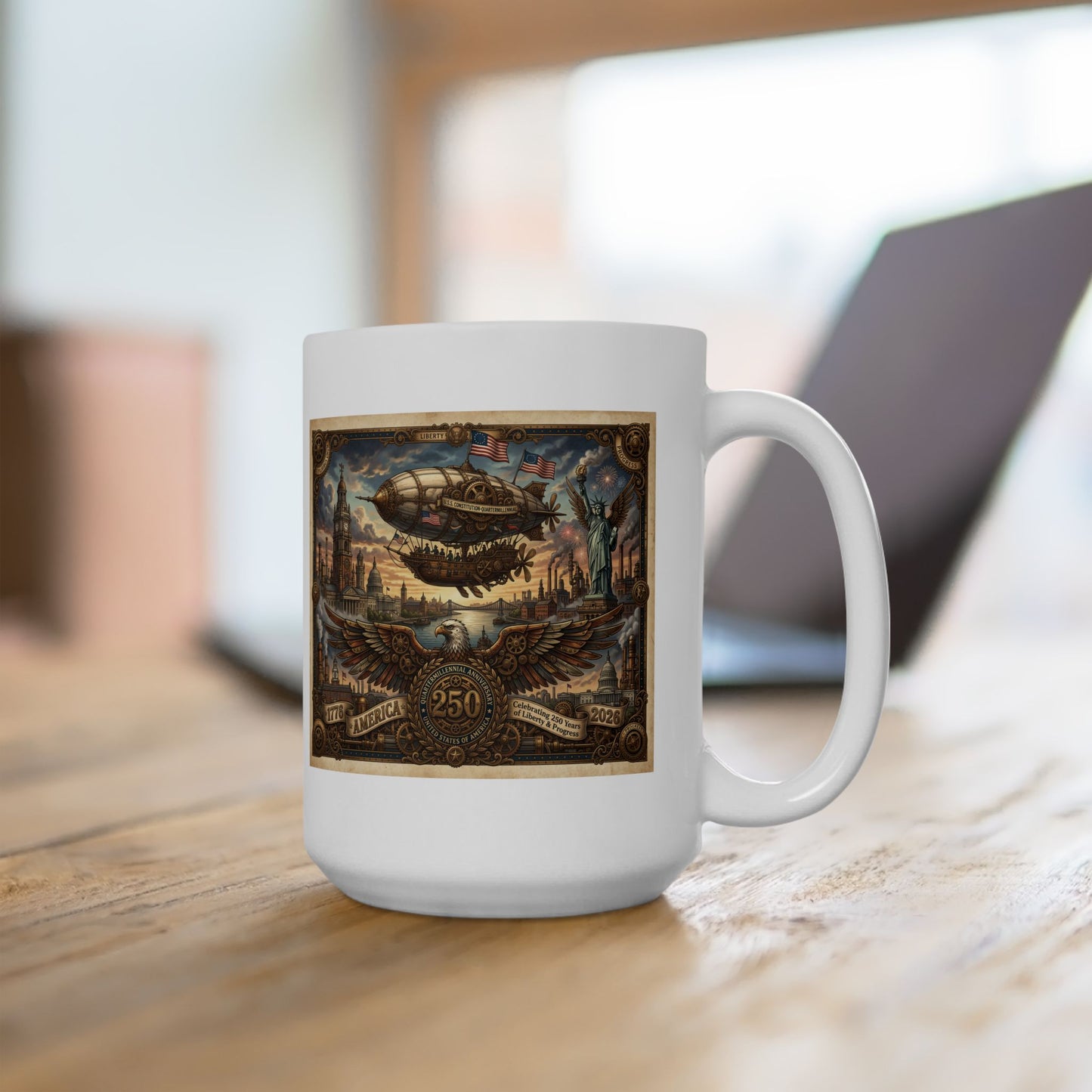 America 250: Steampunk American Eagle Ceramic Mug, (11oz, 15oz)