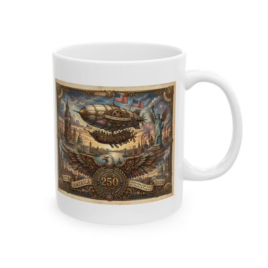 America 250: Steampunk American Eagle Ceramic Mug, (11oz, 15oz)