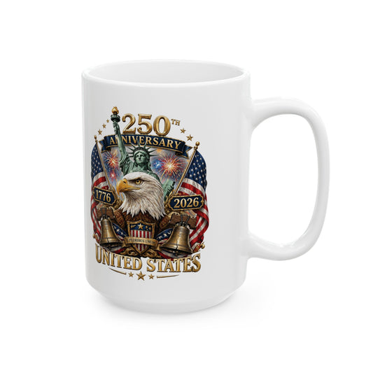 America 250: United States Eagle and Liberty Ceramic Mug, (11oz, 15oz)