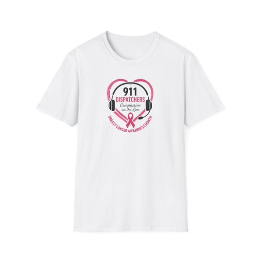 Breast Cancer Awareness: 911 Headset and Heart Unisex Softstyle T-Shirt