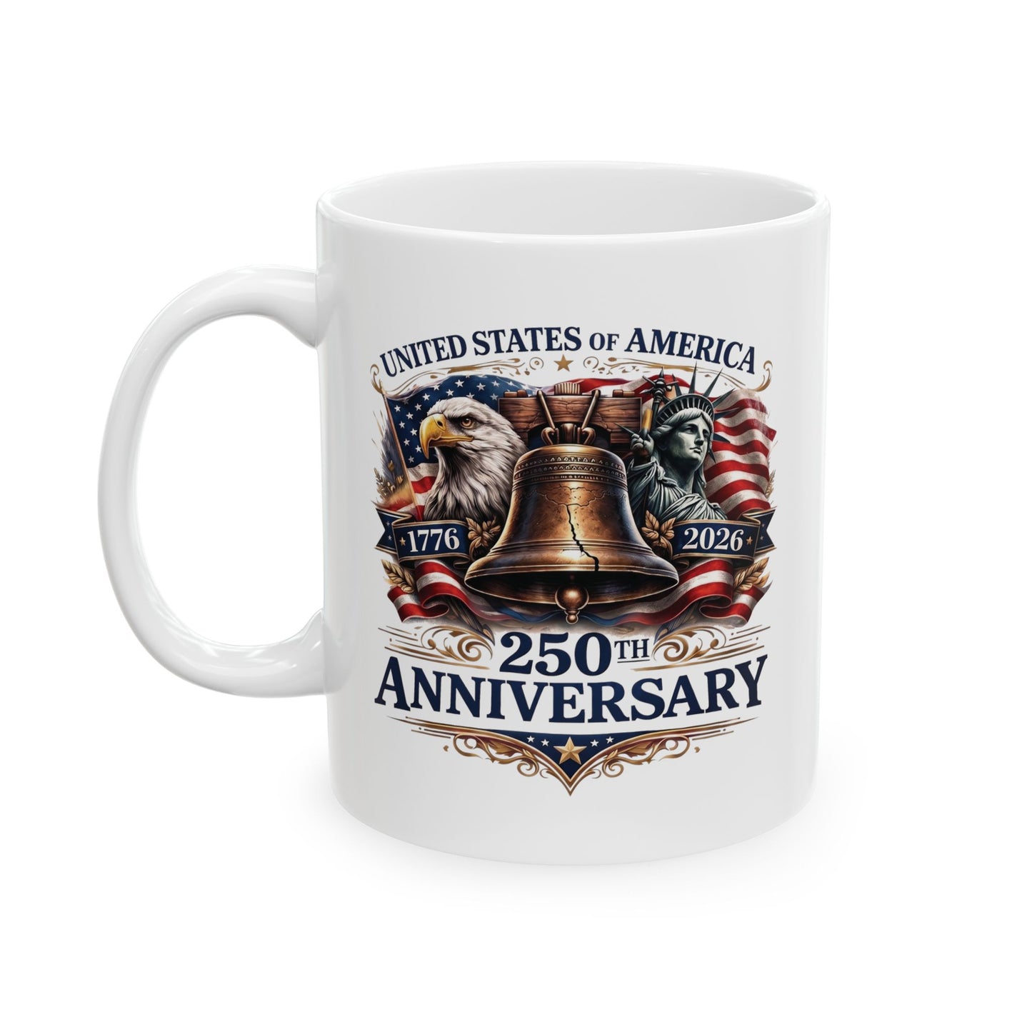 America 250: Liberty Bell with Eagle & Lady Liberty Ceramic Mug, (11oz, 15oz)