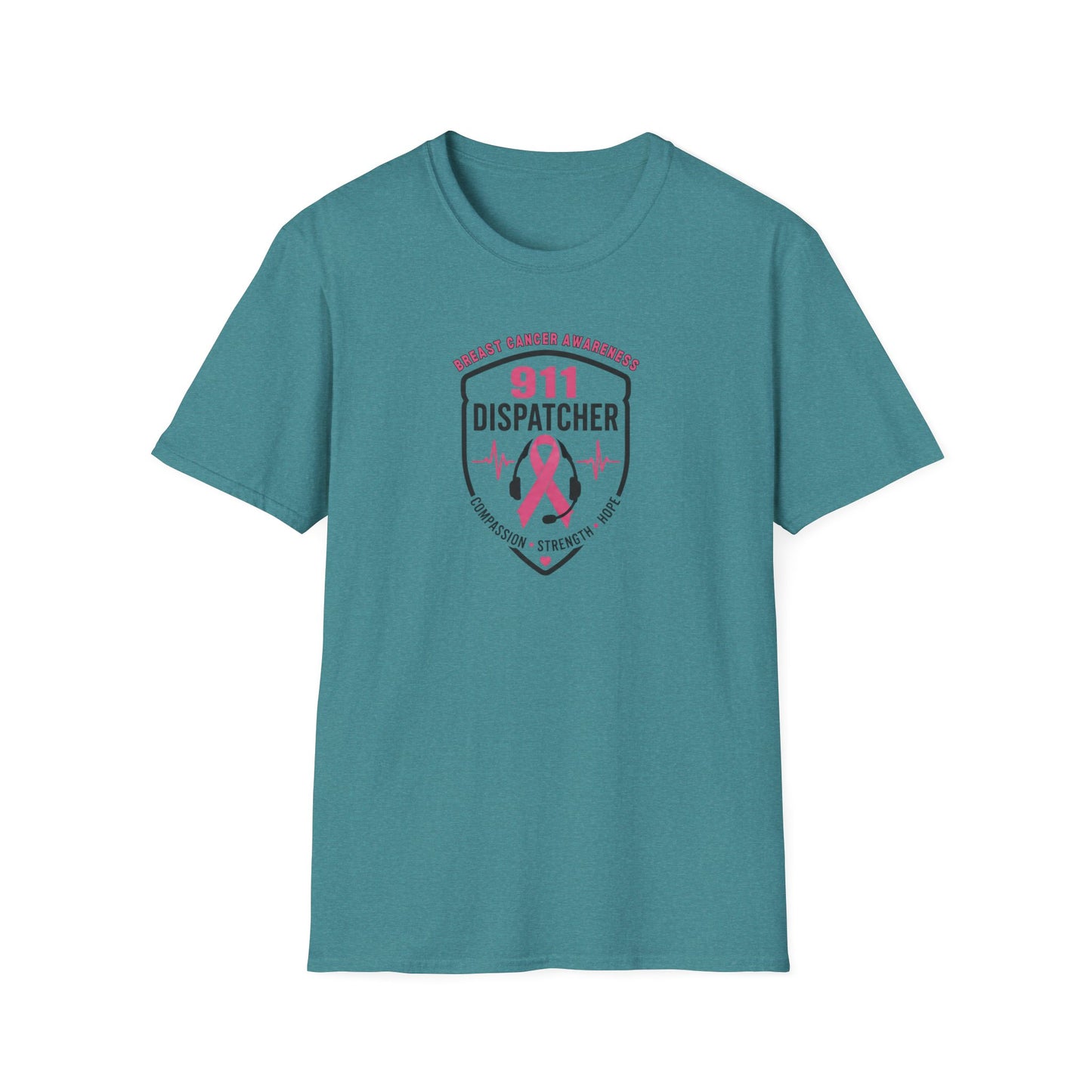 Breast Cancer Awareness: 911 Telecommunicator Badge Unisex Softstyle T-Shirt