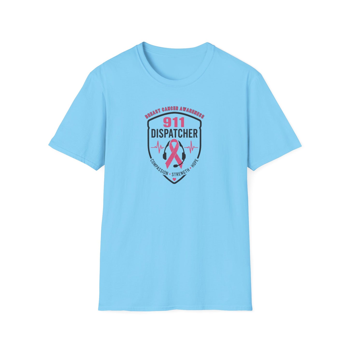 Breast Cancer Awareness: 911 Telecommunicator Badge Unisex Softstyle T-Shirt