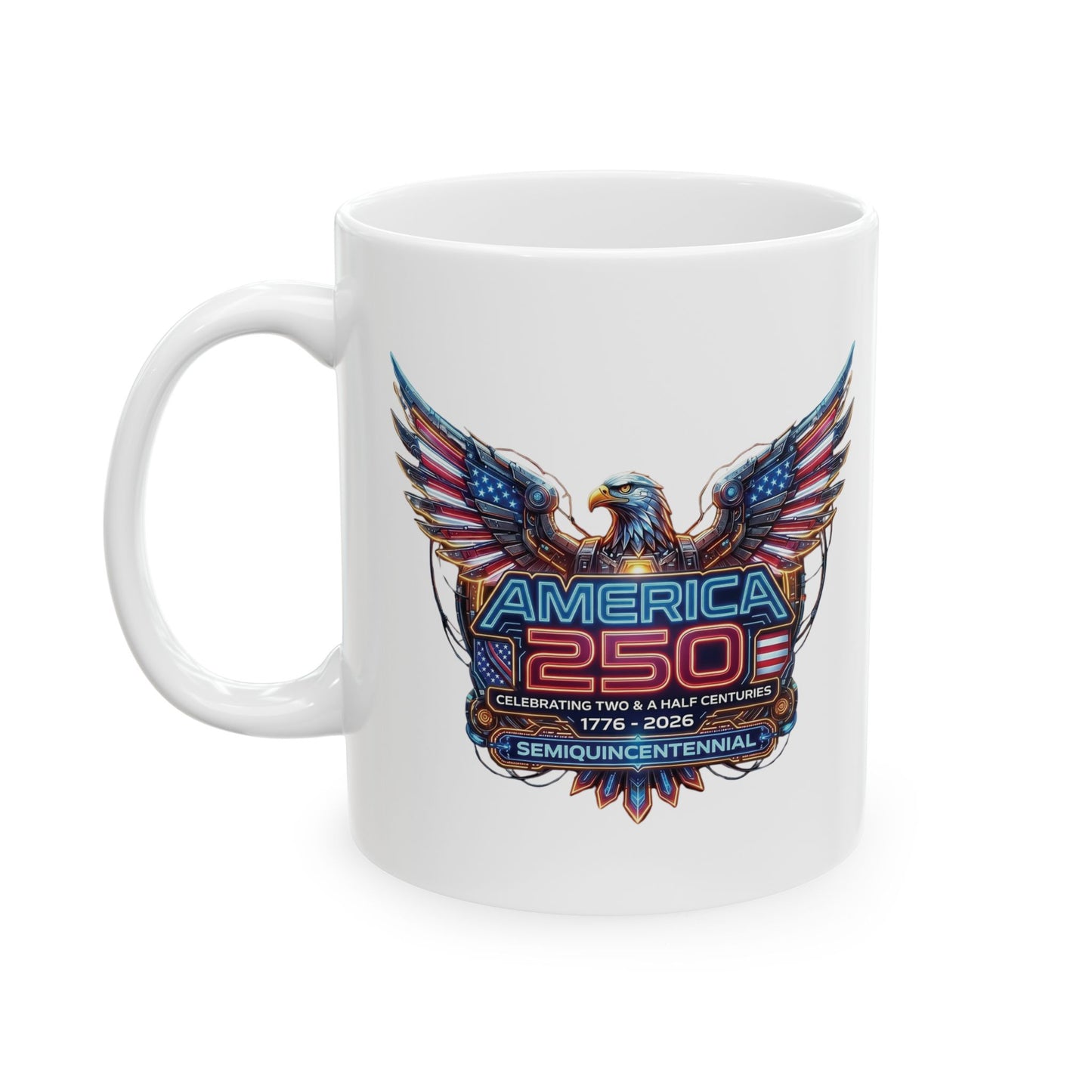 America 250: Cyberpunk American Eagle Ceramic Mug, (11oz, 15oz)