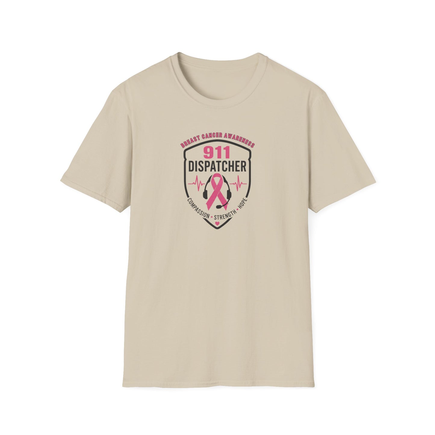 Breast Cancer Awareness: 911 Telecommunicator Badge Unisex Softstyle T-Shirt