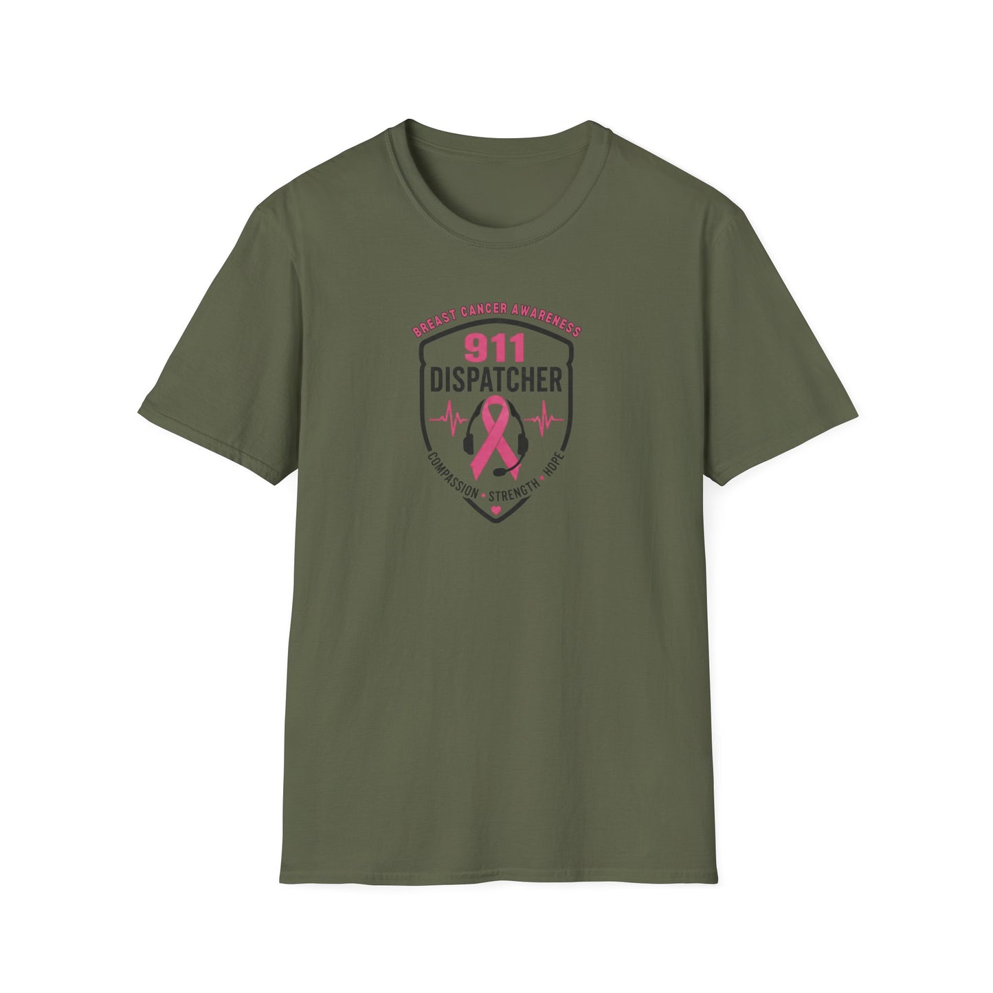 Breast Cancer Awareness: 911 Telecommunicator Badge Unisex Softstyle T-Shirt