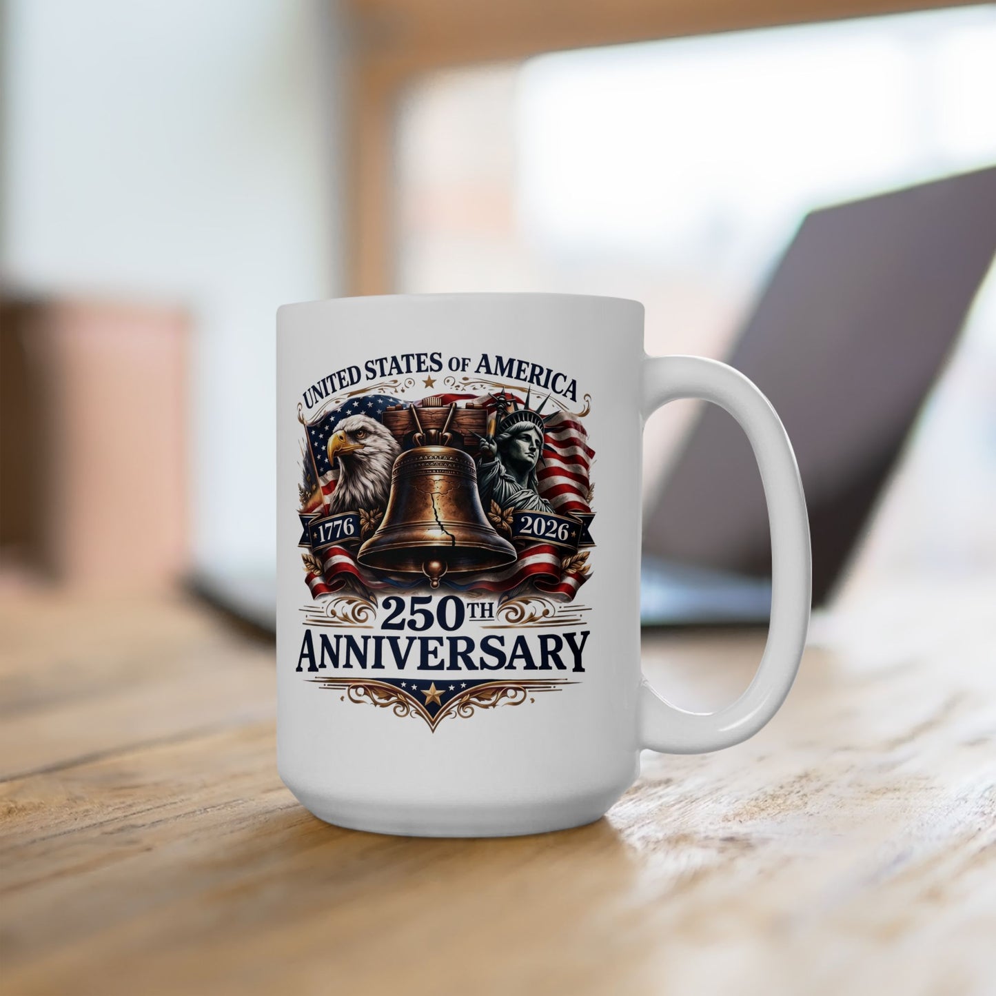America 250: Liberty Bell with Eagle & Lady Liberty Ceramic Mug, (11oz, 15oz)
