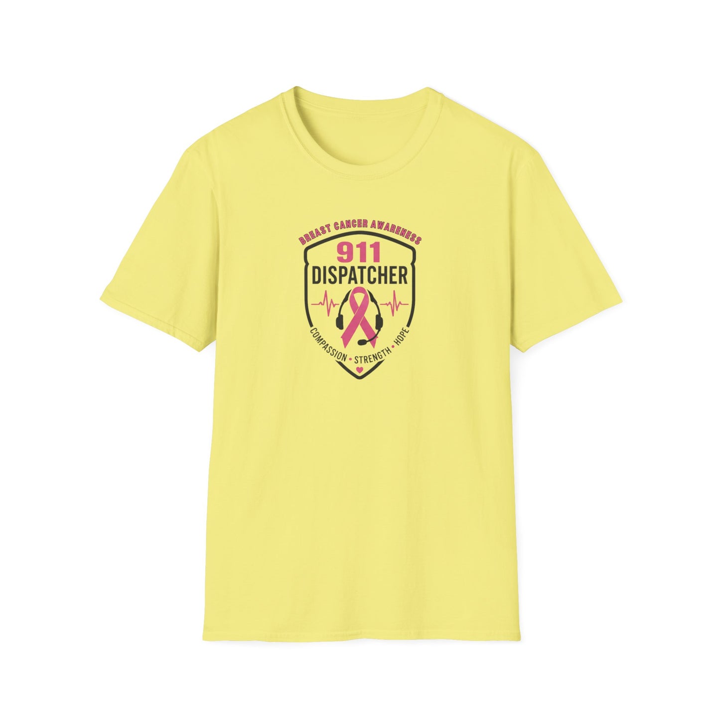 Breast Cancer Awareness: 911 Telecommunicator Badge Unisex Softstyle T-Shirt