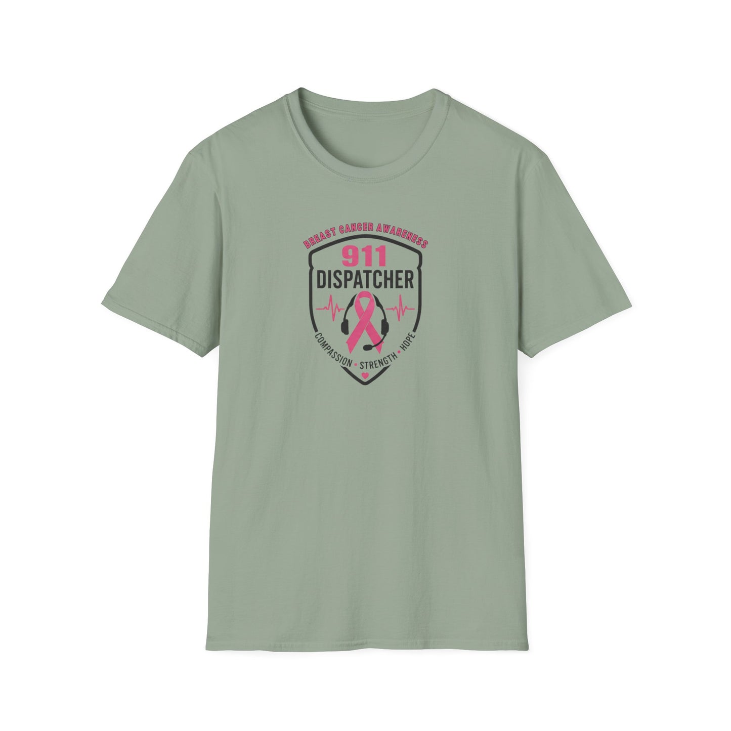 Breast Cancer Awareness: 911 Telecommunicator Badge Unisex Softstyle T-Shirt