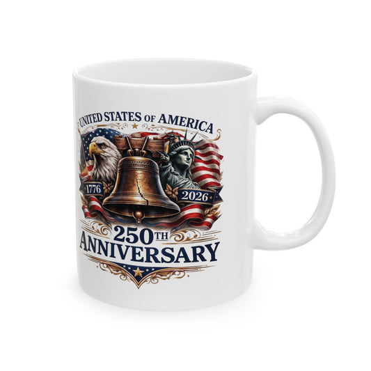 America 250: Liberty Bell with Eagle & Lady Liberty Ceramic Mug, (11oz, 15oz)