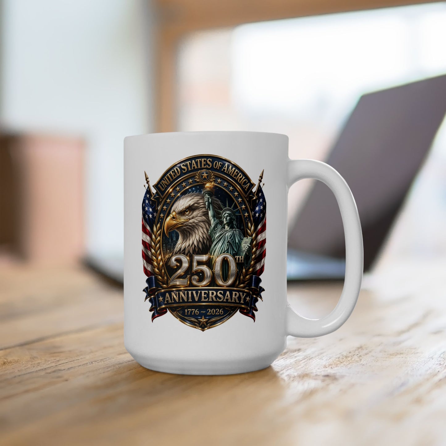America 250: Eagle and Liberty Oval Shield Ceramic Mug, (11oz, 15oz)